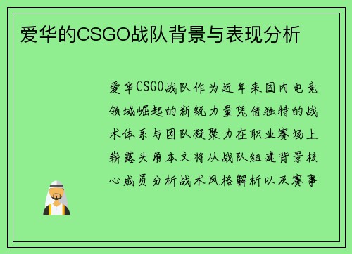 爱华的CSGO战队背景与表现分析