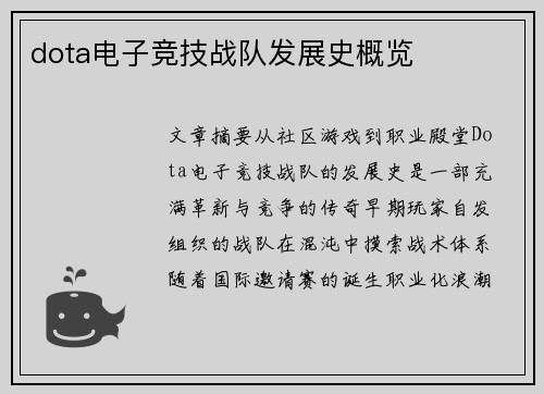 dota电子竞技战队发展史概览