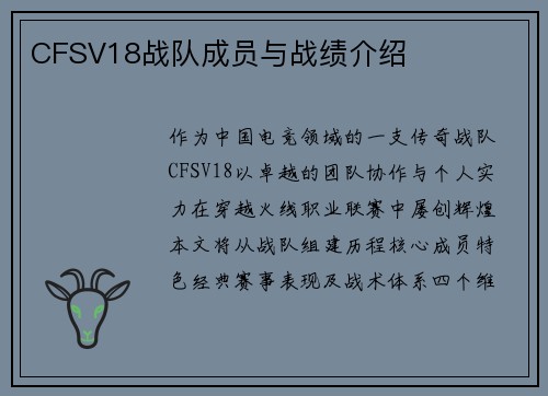 CFSV18战队成员与战绩介绍